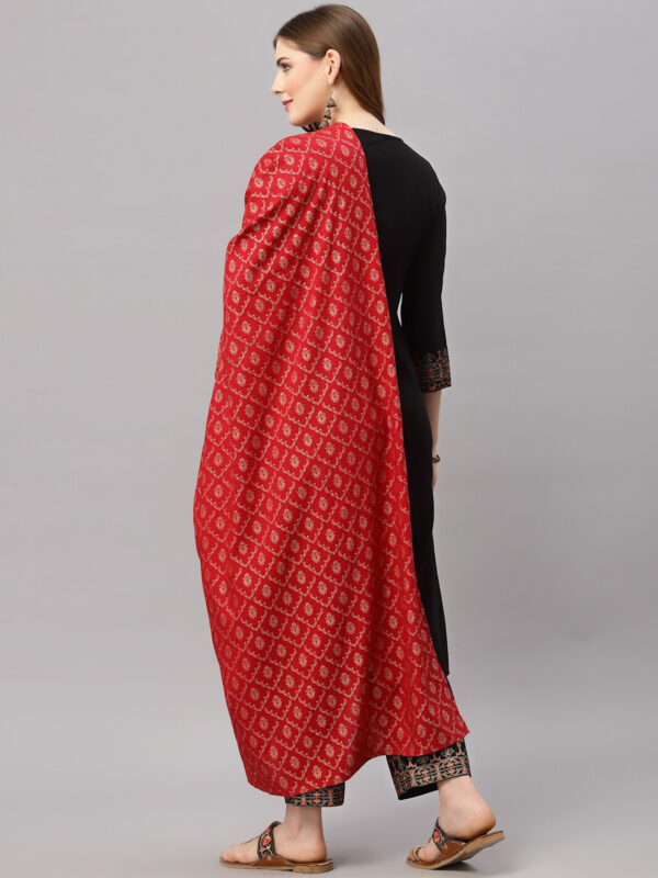 JAIPURI BUNAAI - Women Black Kurta With Trousers & Dupatta - Image 6