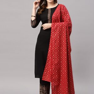 JAIPURI BUNAAI - Women Black Kurta With Trousers & Dupatta