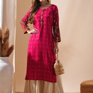 FASHOR - Women Dyed Flared Sleeves Dobby Kurta