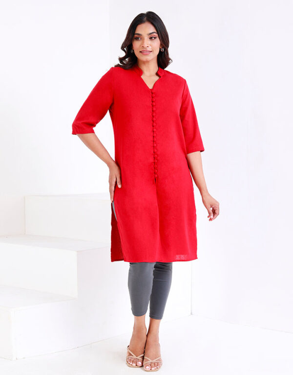 Button Down Kurtha with Mandarin Collar - Image 4
