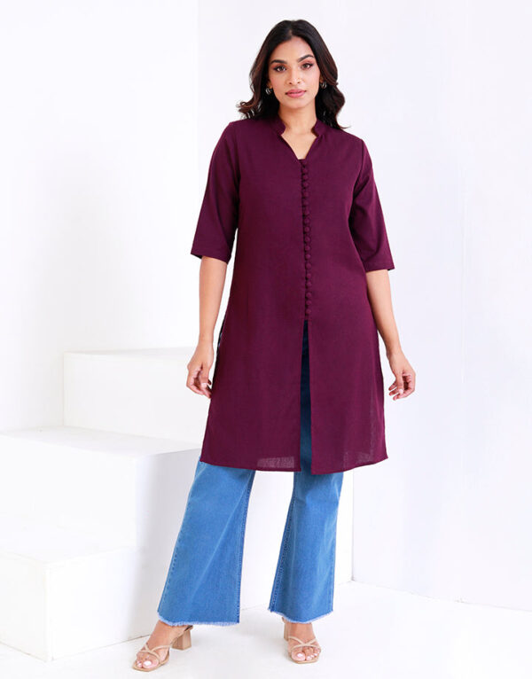 Button Down Kurtha with Mandarin Collar - Image 3