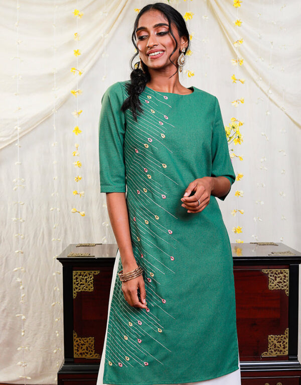 Round Neck Kurtha with Embroidery - Image 8