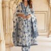 KALINI - Floral Printed Anarkali Pure Cotton Kurta with Trousers & Dupatta - Image 2