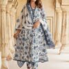 KALINI - Floral Printed Anarkali Pure Cotton Kurta with Trousers & Dupatta