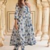 KALINI - Floral Printed Anarkali Pure Cotton Kurta with Trousers & Dupatta - Image 6